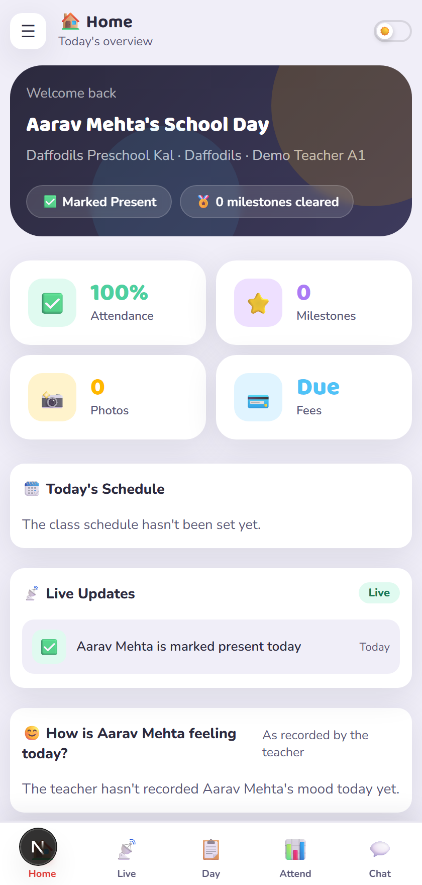 AlmaPlay parent app โ a child's day at a glance